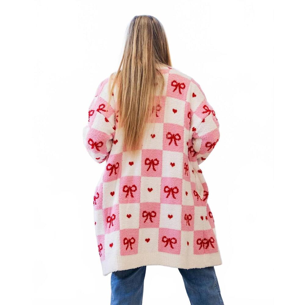 NEW BLAKELEY valentines cloud cardigan in checker bows - Picture 4 of 6